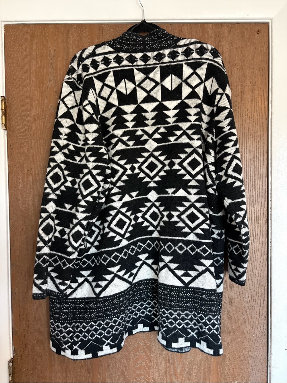 Frye Geometric Aztec Print Open Front Cardigan Black & White XXL - Picture 5 of 5